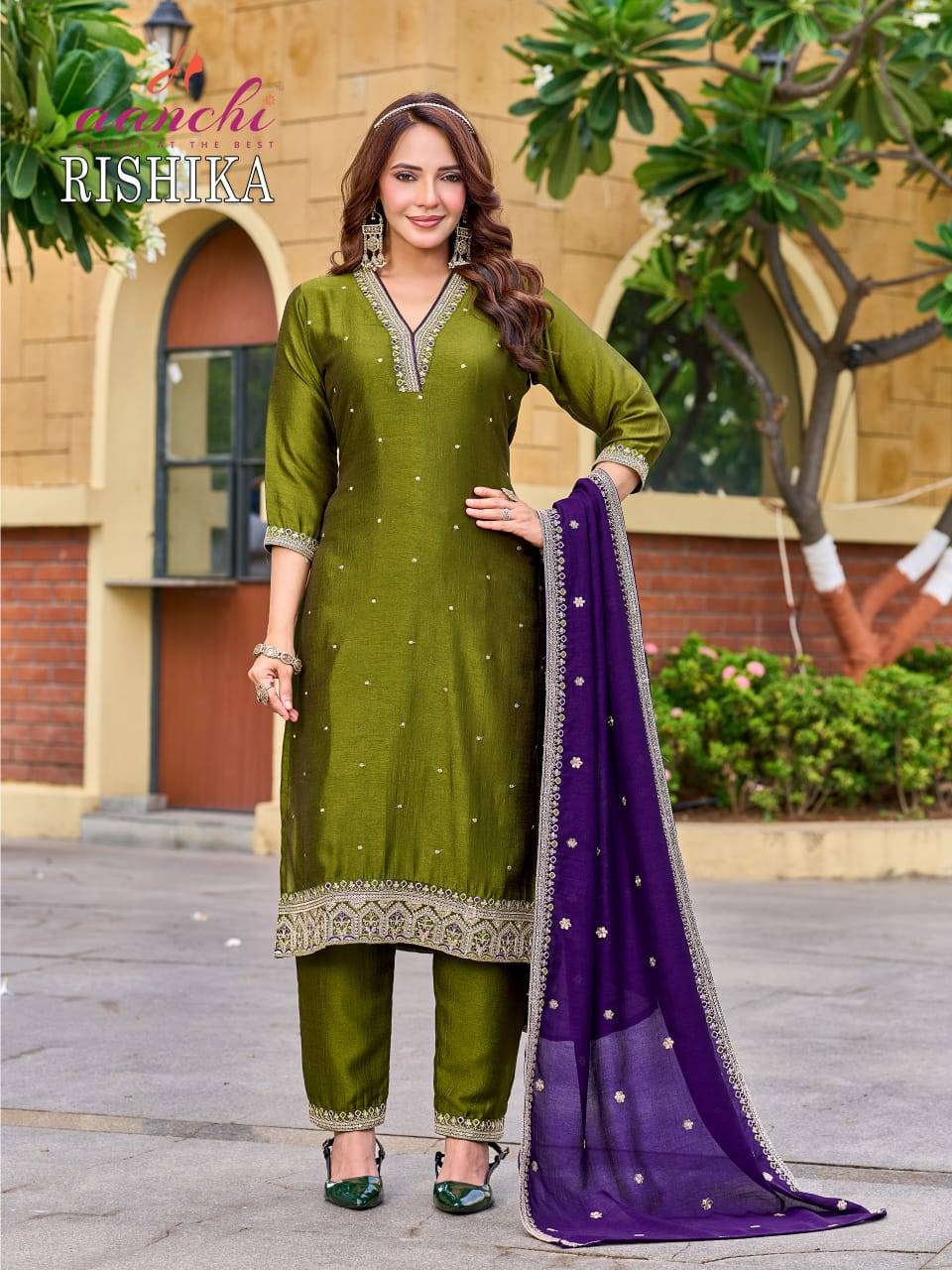RISHIKA By AANCHI Designer Ethnic Wear Collection viscose Roman Silk Kurtis At Wholesale Price